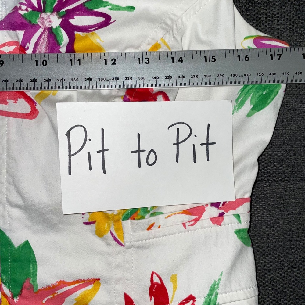 Chaps Sleeveless Floral Dress White Cotton Blend V-Neck Pleated Fit & Flare Sz 4 - Picture 6 of 10